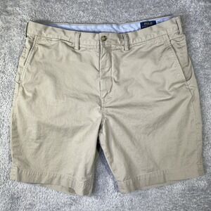 Polo Ralph Lauren Shorts Mens 38 Khaki Chino Flat Front Stretch Classic Fit Pony